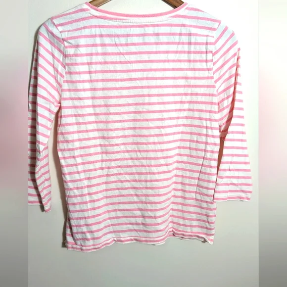 Talbots Pink & White Cotton Striped Floral Long Sleeve Tee Shirt MP - Picture 4 of 5